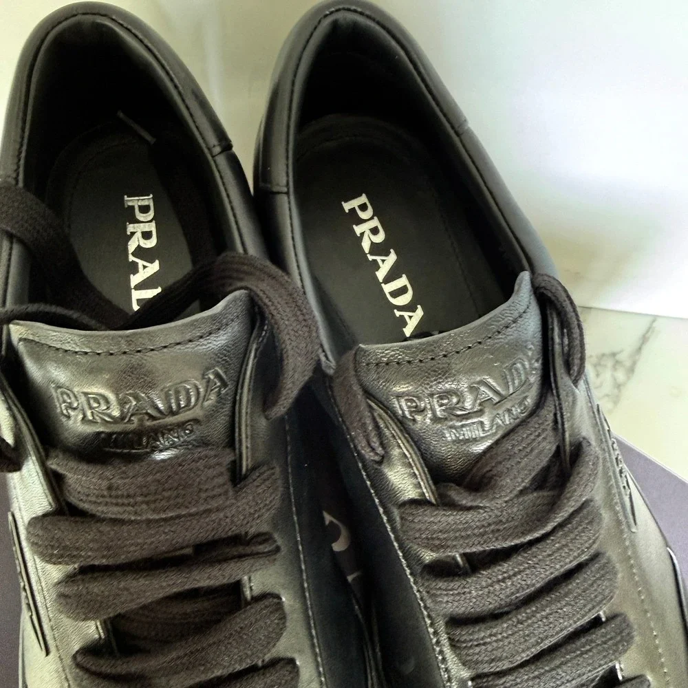 PRADA 2EG480 Black Leather Sneakers Shoes  - NEW - US 12 UK 11 - Picture 4 of 14